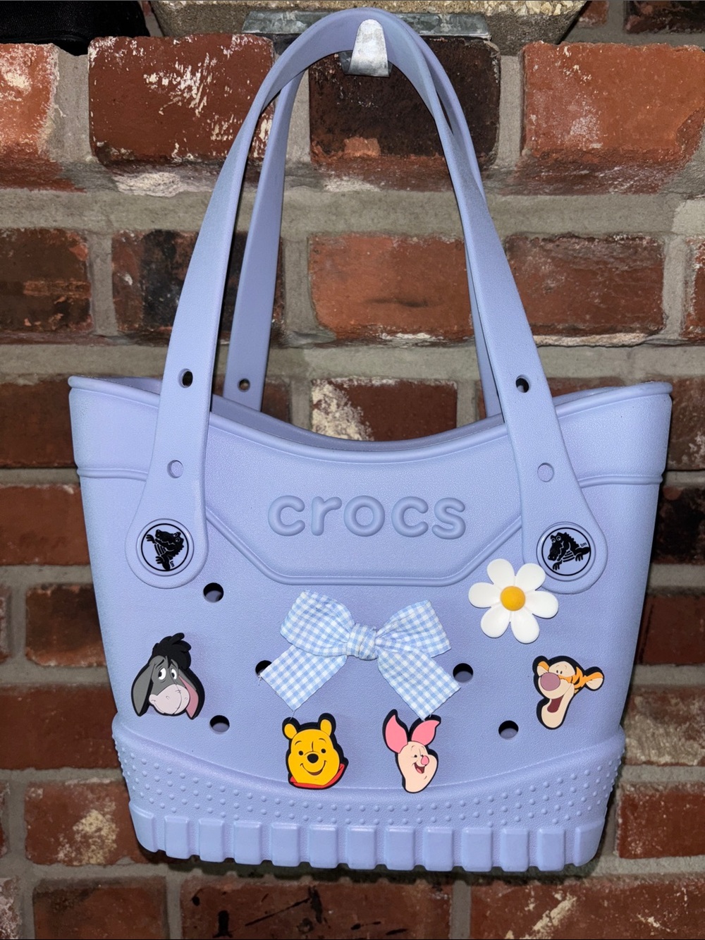 CROCS Light Blue Tote with Winnie the Pooh Jibbitz